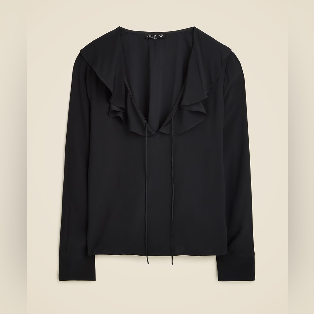 J Crew women’s Goldie top in viscose satin long sleeve v neck black Size M NWT
